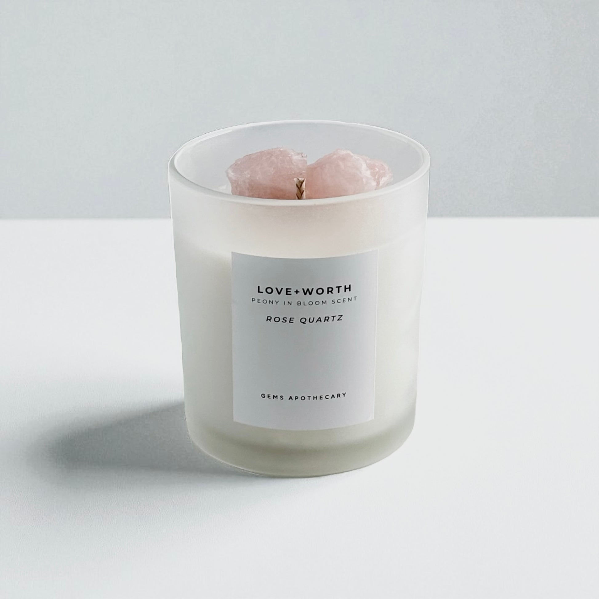 Love + Worth Rose Quartz Candle – Peony in Bloom