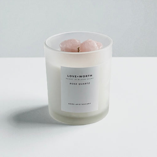Love + Worth Rose Quartz Candle – Peony in Bloom